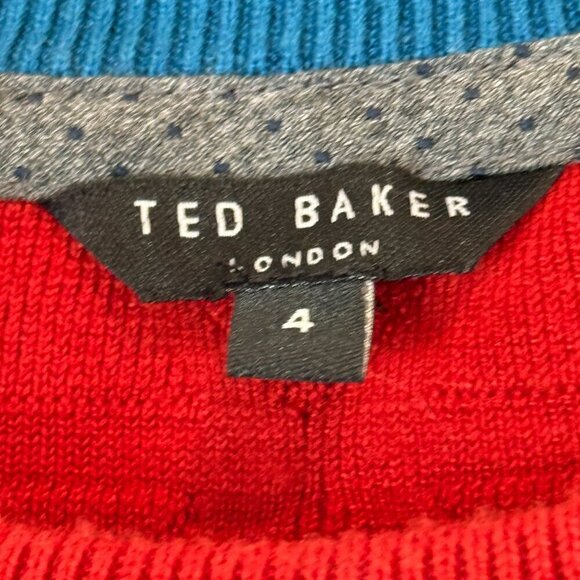 Ted Baker Sweater Red Orange Crew Neck Holiday Large - Picture 10 of 11